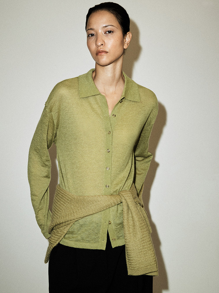 ジグザグ編みモヘア混カーディガン